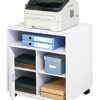 FITUEYES Printer Stand with Wheels, Black Wood Printer Table under Desk Storage, Desk Side Mobile Filling Cabinet 3 Open 2 Closed Storage for Hom