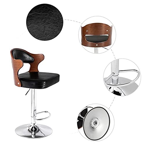 WALNUT 2Pcs Coffee Bar Stool Computer Chairs PU Leather Surface 360 Rotation Height Adjustable with Armrests Teak Color