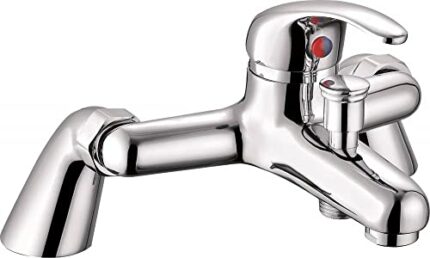 VeeBath Egham Modern Round Monobloc Single Lever Bath Shower Mixer Tap Bathroom Tub Filler Brass Faucet with Shower Head - Chrome