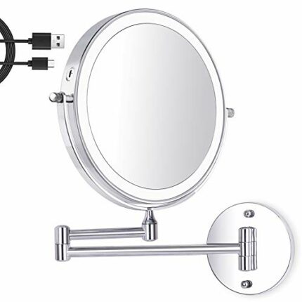 Amelar 8 Inch Wall Mounted Makeup Mirror USB Rechargeable LED 3 Color Lights Two Sided 1X/10X Magnifying Mirror Touch Switch Intelligent Shutdown