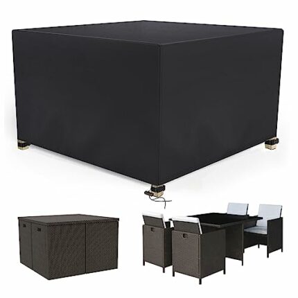 Garden Cube Furniture Covers 126x126x74 cm, 600D Heavy Duty, Rattan Cube Cover Waterproof , Tear-resistant, Windproof, Anti-UV, Outdoor Table Cov