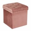 Inspire Me! Home Décor Anastasia Ottoman with Lux Metal Studs and Functional Handle Detailing, Classy Sand Shell Soft Velvet, 40 x 40 x 43 cm, Tu