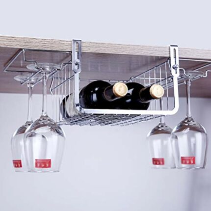 PIBM Stainless Steel Suspension Red Wine Wine Rack Hanging Cup Shelf Multifunction Shelf 44×24×15Cm J1029