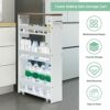 ZCMEB 4-layer Rolling -thin Practical Storage Cart Tower Kitchen Storage Box Handle White Storage Cart