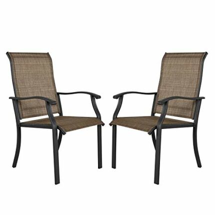 NUU GARDEN Dining Chairs Set of 2, Indoor Outdoor Patio Chairs with Arms, Iron Frame and Textilene Sling Chairs for Lawn, Garden, Black with Gold