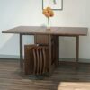 Shykey Folding Table, Drop-Leaf Kitchen Table, Walnut Folding Dining Table and Chairs Set, Rectangular Retractable Home Dining Table Includes 4 C