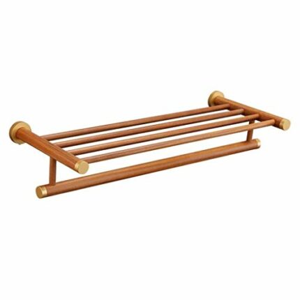 N/A Solid Wood Bathroom Shelf with Towel Bar，Wall-Mounted Towel Holder Organizer Towel Shelf Storage Rail for Bathroom Kitchen