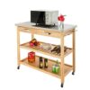 DLOETT Moveable Kitchen Cart with Stainless Steel Table Top Two Drawers Two Shelves Kitchen Trolley Cart Dining