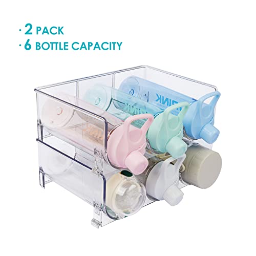 RIIPOO Water Bottle Organizer Rack, Stackable Bottle Holder Storage Shelf, Wine Racks for Cabinet Pantry Fridge Drawer, 2PCS