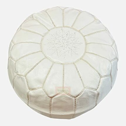 Handmade Real Leather Moroccan Pouffe - Luxury 100% Genuine Leather Ottoman Footstool - Unstuffed (White)