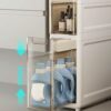 Toilet Side Storage Cabinet, Narrow Bathroom Floor Cabinet with 4 Drawers and Casters Freestanding Slim Drawer Storage Tower for Laundry Room, Li