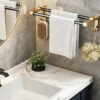 HIGOH Towel Rack Double Towel Rail,Multifunction Wall Mounting Towel Rack,2-Armed Towel Holder with,Aluminum,Bathroom Hardware