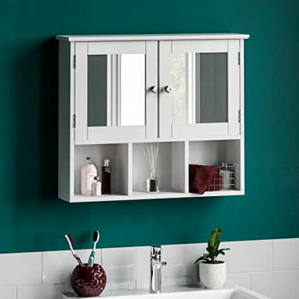 Bath Vida Priano Double Door Mirrored Bathroom Cabinet Storage Shelves Wall Mounted, White