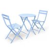 Sijux Indoor/Outdoor 3Pc Metal Folding Set, Foldable Table And Chairs, Thicken 2 Chairs And 1 Table Cafe Garden Dining Set Folding Outdoor Tables