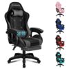 ELFORDSON Gaming Chair with Massage Lumbar Support Footrest, Computer Office Chairs High Back 150° Reclining, Gamer Chairs for Kids Adults, Cyan