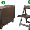 Shykey Folding Table, Drop-Leaf Kitchen Table, Walnut Folding Dining Table and Chairs Set, Rectangular Retractable Home Dining Table Includes 4 C