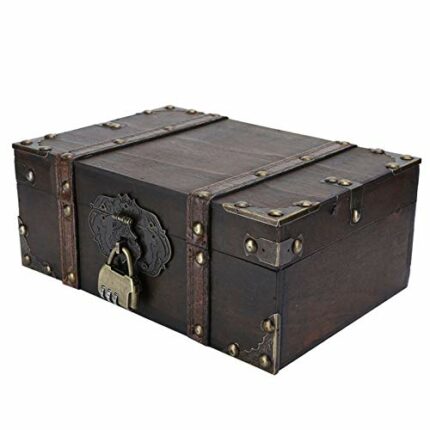 Decorative Treasure Jewelry Chest, Chest Box Case Vintage Wooden Jewelry Box, Treasure Jewelry Chest Treasure Chest, for Books Jewelry Home(#1)