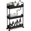 SOLEJAZZ 3-Tier Storage Trolley Cart Slide-out Slim Rolling Utility Cart Mobile Storage Shelving Organizer for Kitchen, Bathroom, Laundry Room, B