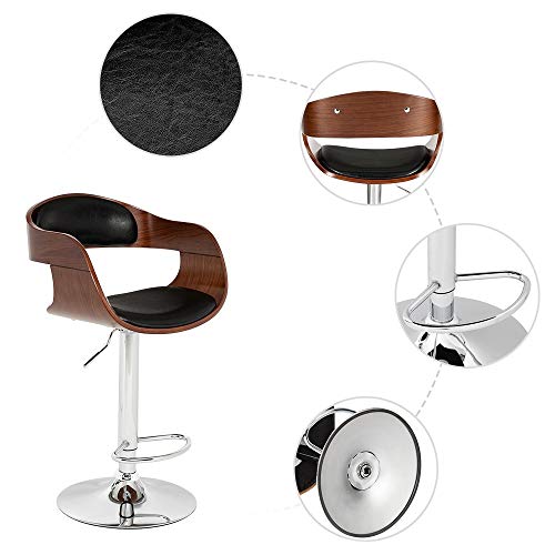 2Pcs Coffee Bar Stool Computer Chairs Curved Design PU Leather Surface 360 Rotation Height Adjustable