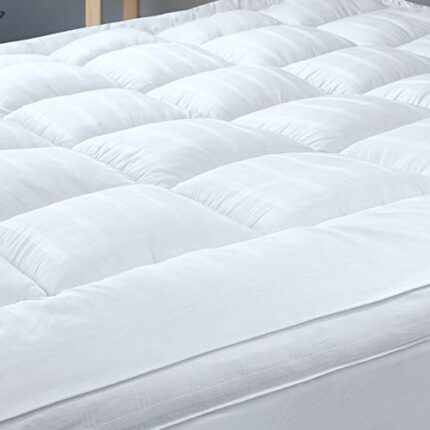 Threads For Bed Extra Thick Mattress Topper Double Bed 100% Cotton Cover, Soft Mattress Bed Topper Pad with Elastic Anchor Corner Straps, Baffle