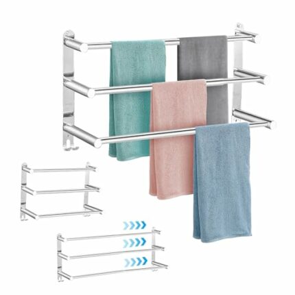 WeeGoo 3-Tier Towel Rail 43-75cm Adjustable Towel Rail Wall Mounted 304 Stainless Steel Towel Bar Towel Storage Towel Holder for Bathroom Shower