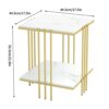 Marble Top Side Table Gold: 2 Tier Square White End Tables 44.5x44.5x55.5cm Sintered Stone Marbles Tabletop Modern Small Bedside with Metal Golde