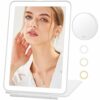 Travel Makeup Mirror with 10X Magnifying Mirror, Lighted Makeup Mirror with 80 Led Lights in 3 Colors, Rechargeable 2000mAh Batteries, Portable U