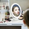 Aesfee LED Lighted Makeup Vanity Mirror Rechargeable, 1x / 7x Magnification Double Sided Magnifying Mirror with Dimmable Touch Screen, Portable I