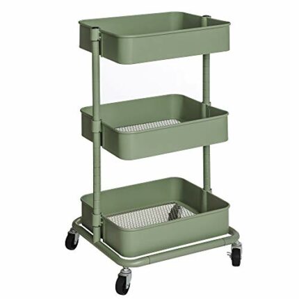 SONGMICS 3-Tier Storage Trolley, Rolling Cart, Kitchen Storage Cart with Height Adjustable Shelves, Utility Cart with 2 Brakes, Easy Assembly, fo
