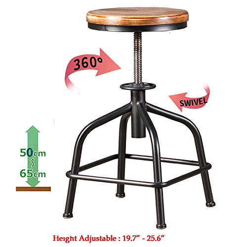 Topower Farmhouse Kitchen Stool, Industrial Counter Stool, Kitchen Deco Round Seat Standard Height Adjustable Swivel Bar Stools Indoor House Desi
