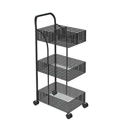 SDFGH Iron Rack Bedroom Kitchen Metal Mobile Bathroom Storage Rack Wheeled Trolley Gold Kitchen Cart Kitchen Island (Color : Nero, Size : 37x24x7