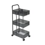 UXZDX Iron Rack Bedroom Kitchen Metal Mobile Bathroom Storage Rack Wheeled Trolley Gold Kitchen Cart Kitchen Island (Color : Svart, Size : 40x29x