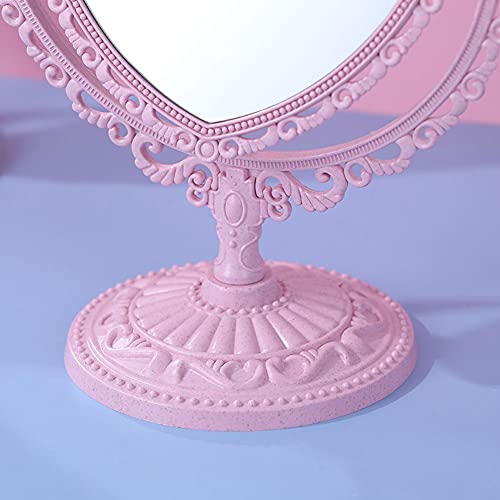 Jorzer Heart Shaped Mirror Rotatable Makeup Mirror Double Sided Vanity Mirror Swivel Cosmetic Mirror Girls Women Stand Desktop Plastic Mirror - P