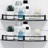 Halyuhn Glass Bathroom Shelf with Stainless Steel Rail, Black Glass Corner Shower Shelf, Wall Mount Drill Hole Shower Caddy Organizer, Bathroom S