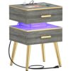 Cyclysio Night Stand Set 2 with Charging Station, Black Modern Nightstand Set of 2, Bedside Tables with Led Lights, Bed Side Table Night Stand wi