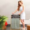 Relaxdays Bamboo Stand Size: Approx 82 x 54 x 24 cm Ascending Holder w/ 3 Rails as Elegant Bathroom Accessory Freestanding Rack for Bath and Hand