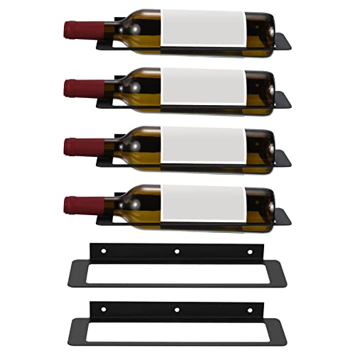 METALLIXITY Wine Rack Wall Mounted, 6pcs Iron Wine Bottle Holder, Liquor Bottle Display Shelf for Kitchen Pantry Bar Wine Cellar, Black