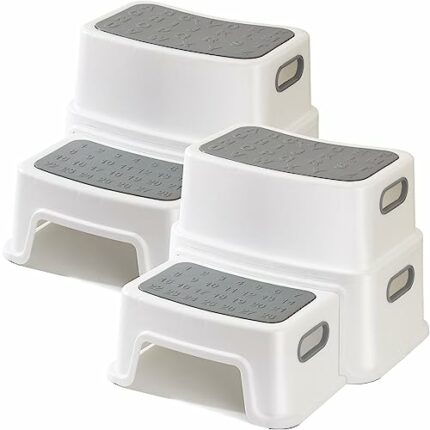 Double Up Step Stool for Kids (2 Pack), Sturdy Toddler Two Step Stool for Bathroom, Kitchen and Toilet Potty Training, Anti-Slip & Anti-Tip Desig