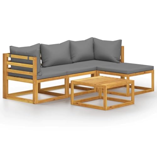vidaXL Garden Lounge Set 5 Piece, Outdoor Sofa Set, Garden Furniture Set Corner Sofa Footrest, Farmhouse Style, with Cushions Solid Wood Acacia