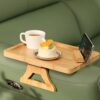 GEHE Bamboo Couch Arm Table, Foldable Sofa Arm Tray with 360° Rotatable Phone Holder, Armrest Tray for Small Space, Couch Clip on Tray, Remote Co