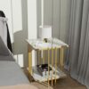 Marble Top Side Table Gold: 2 Tier Square White End Tables 44.5x44.5x55.5cm Sintered Stone Marbles Tabletop Modern Small Bedside with Metal Golde
