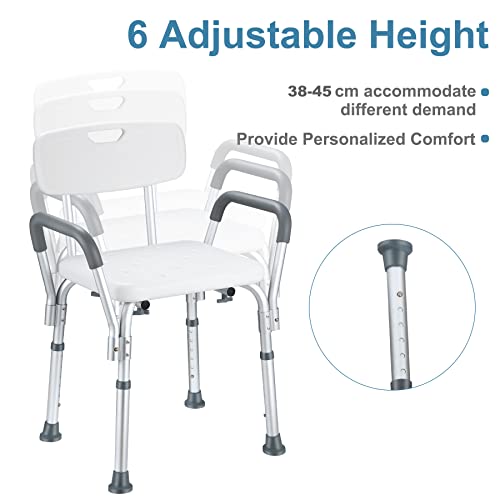 NArra Shower Stool, Height Adjustable Shower Chair with Detachable Armrests Backrest, Perching Stool Load up to 150kg with Non-Slip Foot Pads, Ba