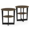 Furinno Oval End, Side Table, Nightstand, Engineered Wood, Columbia Walnut/Black, 2-Pack
