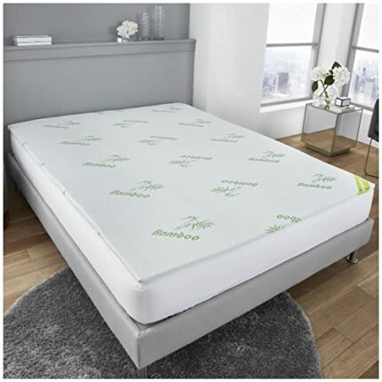 GC GAVENO CAVAILIA Bamboo Mattress Memory Foam 2 cm, Thick Deep Fitted Anti Allergy Toppers, Ultra Soft Touch Bed Pad, White, Double 573678