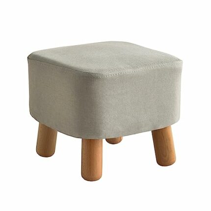 IBUYKE Wooden Upholstered Footstool Ottoman Pouffe Stool Low Stool Fabric Sofa Stool Small with Removable Linen Cover 4 Legs Padded for Shoes Wea