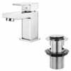 Hapilife Basin Taps Square with Pop up Waste Bathroom Sink Mixer Taps with UK Standard Hoses