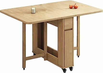 Drop Leaf Dining Table, Space Saving Folding Table, Solid Wood Home Dining Table, Small Wooden Desk Workstation for Dining Room, Kitchen, Living