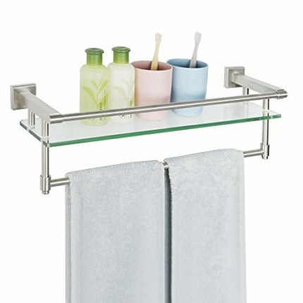 Alise Shower Glass Shelf SUS 304 Stainless Steel Bathroom Wall Shelf with Towel Bar/Rail Wall-Mount 21-Inch,GK9012 Brushed Finish