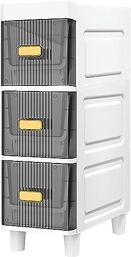 Bathroom Floor Cabinet with Drawers, Large Capacity Slim Toilet Paper Storage Cabinet with Plastic Clear Drawers 18cm Upgrade Storage Tower Vanit