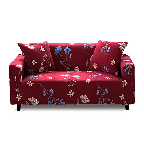 PETCUTE Sofa Covers 3 seater Furniture Protector Floral Printed Cover Elastic Slipcover Seater Cover Sofa Slipcover for Livingroom All-season,Red